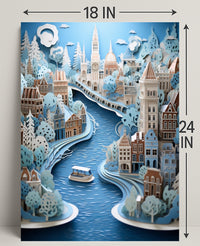 Whimsical River Cityscape Poster