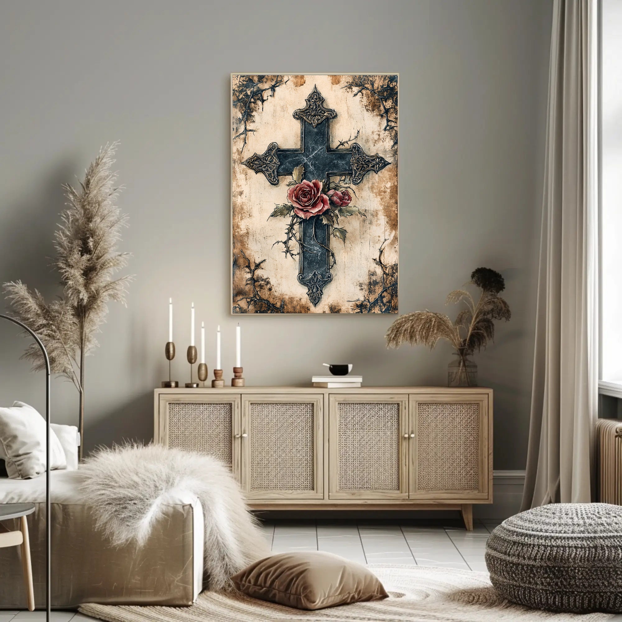 Roses And Cross Poster