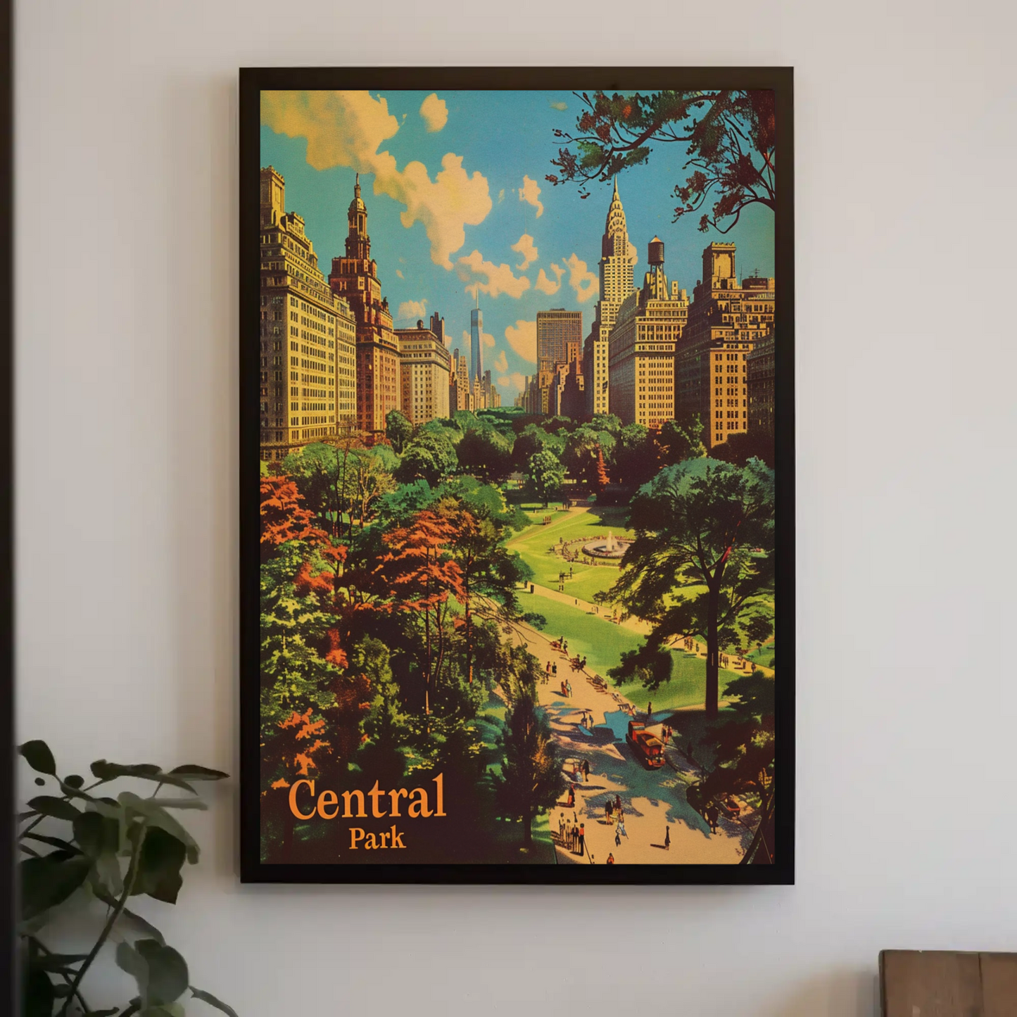 Central Park NYC Skyline Vintage Travel Poster