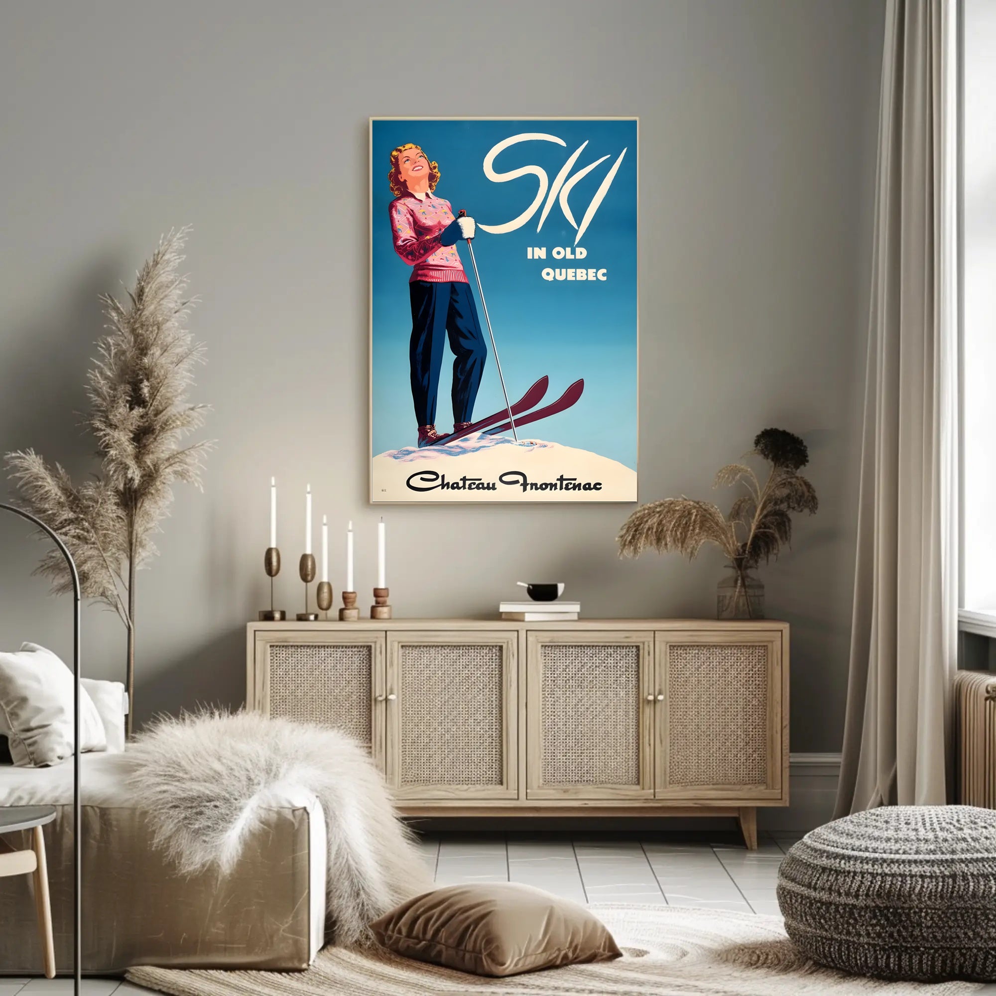 Ski in Old Quebec Vintage Travel Poster PosterGoat