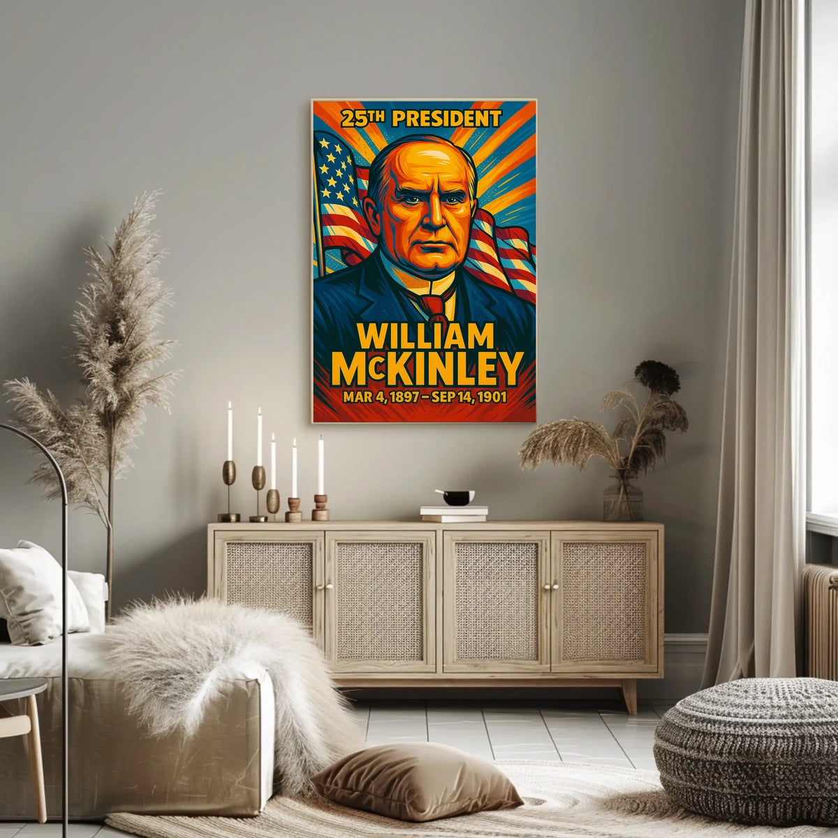 William McKinley 25th President of the United States Colorful Comic Book Style Poster
