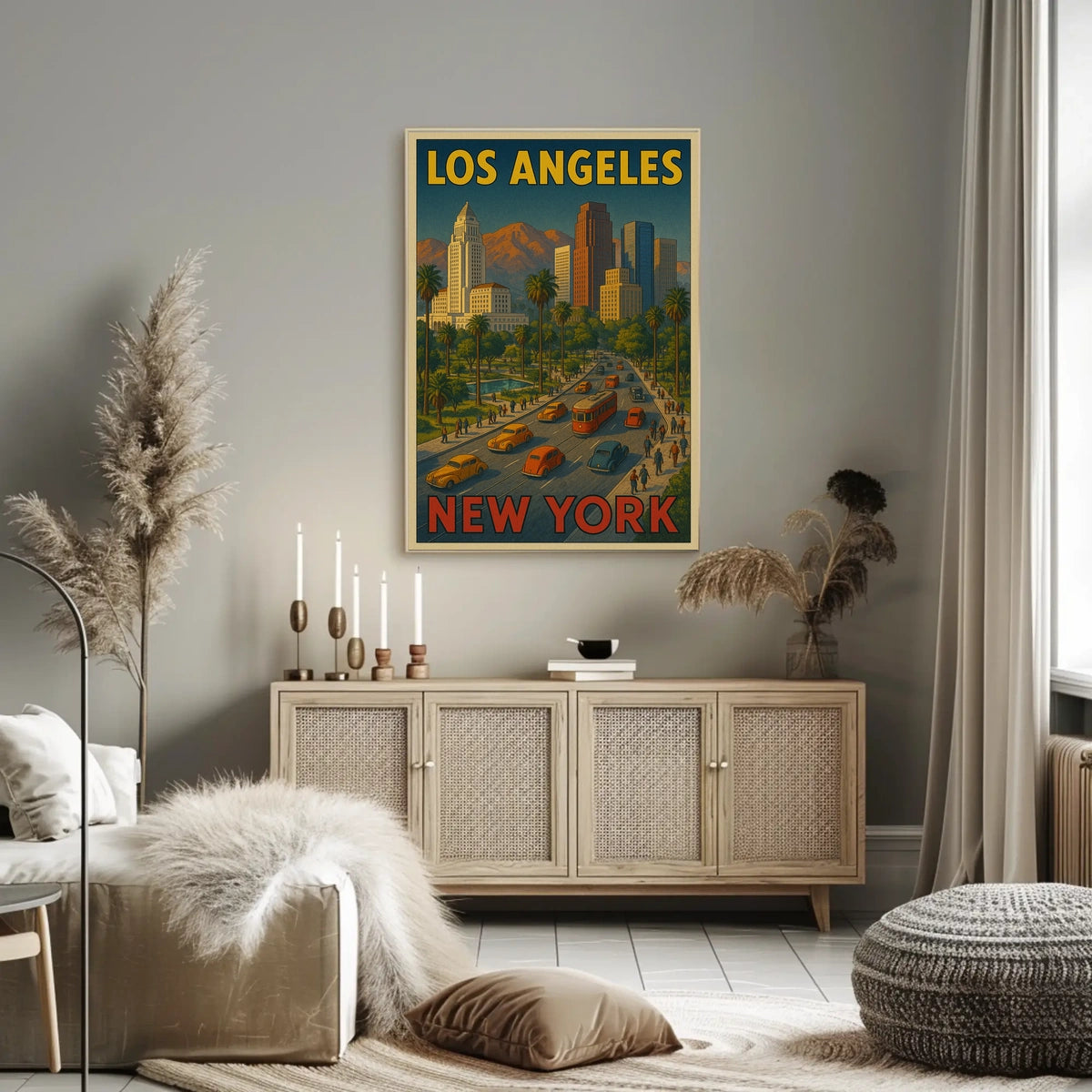 Los Angeles to New York City Poster Vintage Wall Art