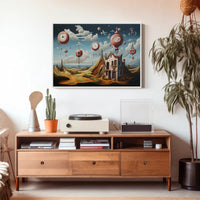 Surreal Dreamscape with Floating Clocks Fantasy Poster