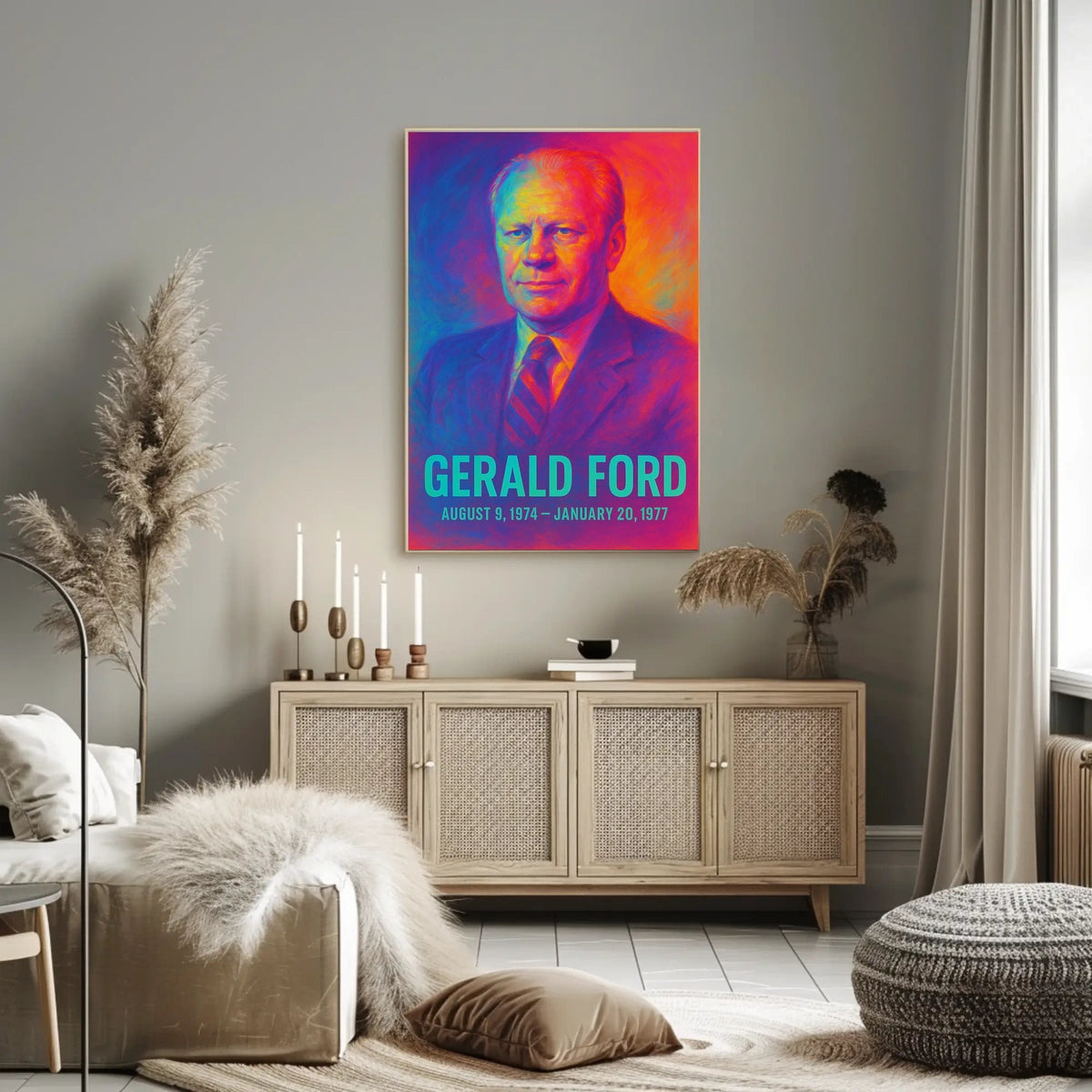 Gerald Ford 38th President of the United States Neon Gradient Overlay Poster