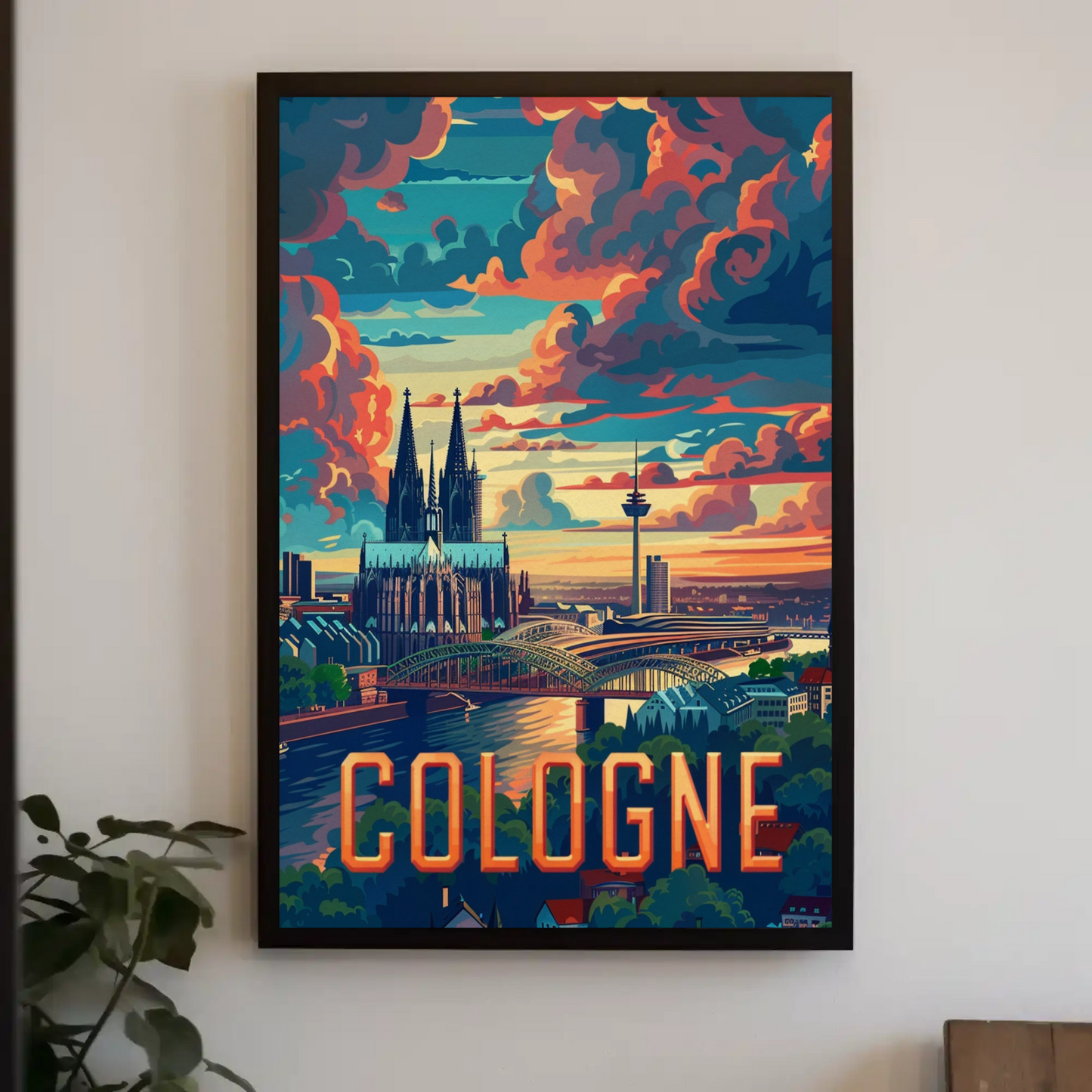 Cologne Skyline Sunset Clouds Spires Travel Poster