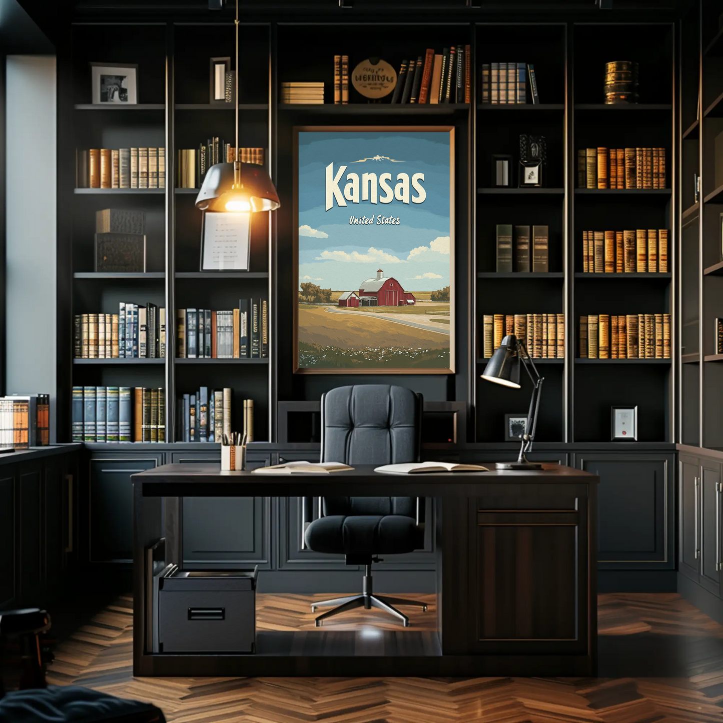 Kansas Farmstead Flat Design Vintage Poster
