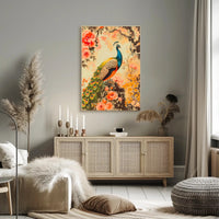 Peacock in Floral Splendor: Artistic Poster