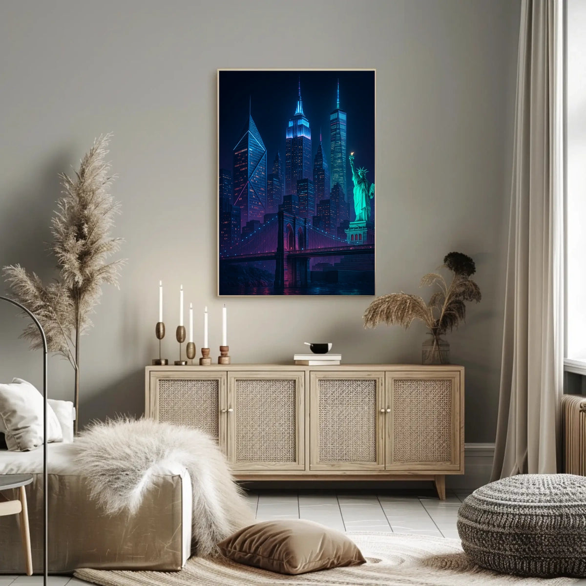 New York City Cyberpunk Skyline Poster Abstract Wall Art