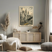 New York City Poster Vintage Travel Cityscape Wall Art