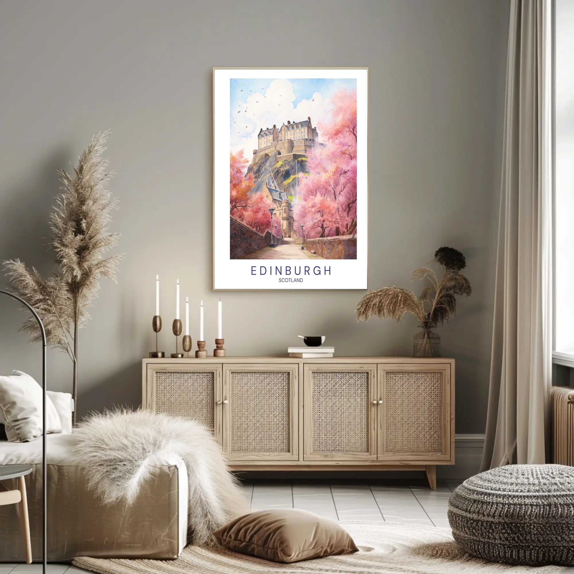 Edinburgh Castle Blossoms: Travel Art Poster PosterGoat