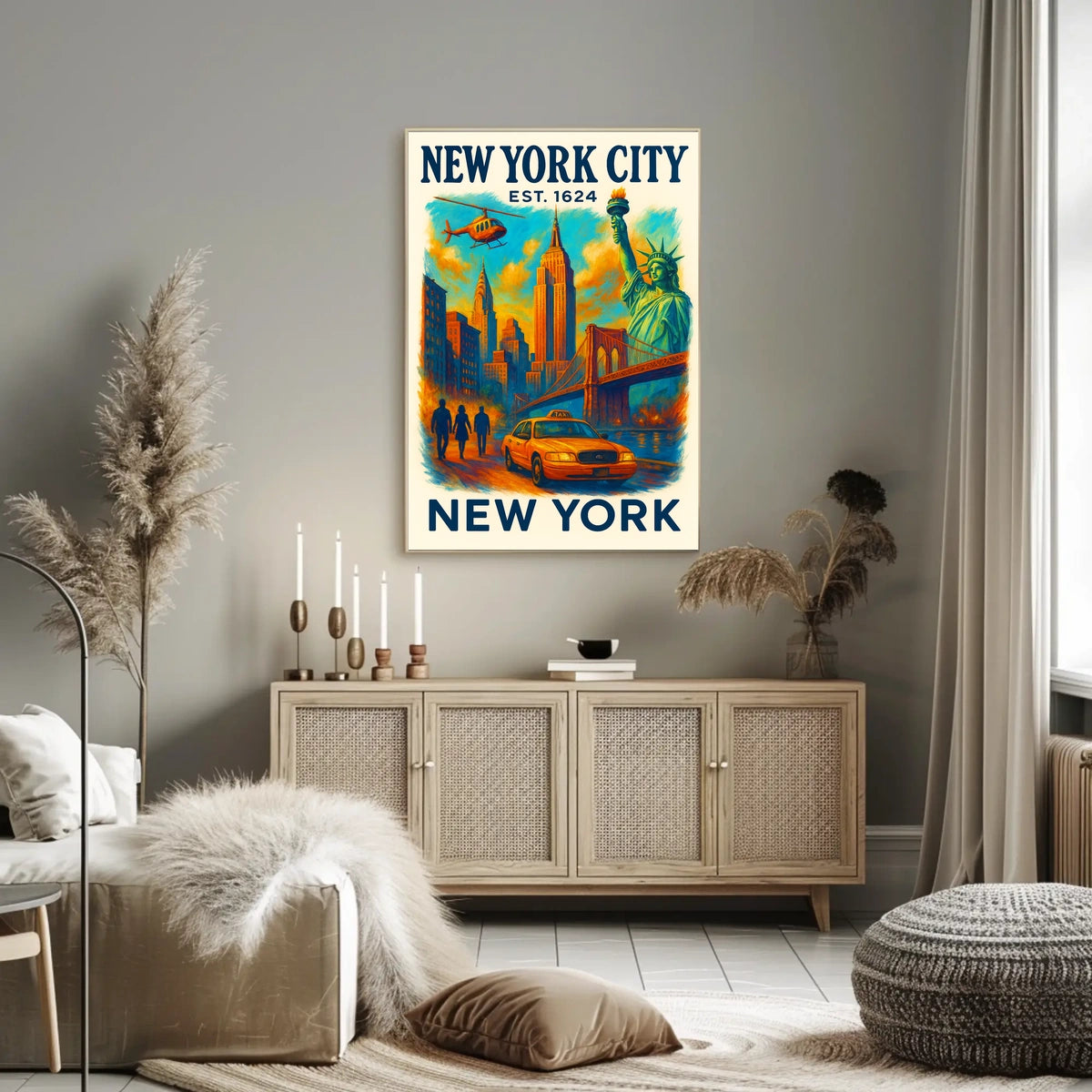 New York City Icons Poster Vintage Cityscape Wall Art