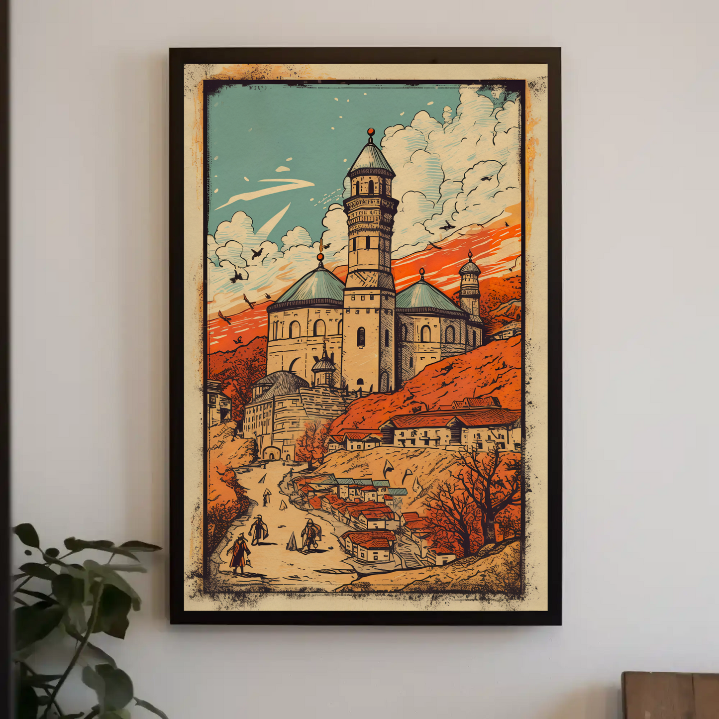 Eastern Fortress And Red Sunset Village Travel Poster