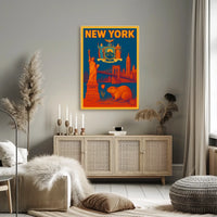 New York City Historic Skyline Poster Vintage Wall Art