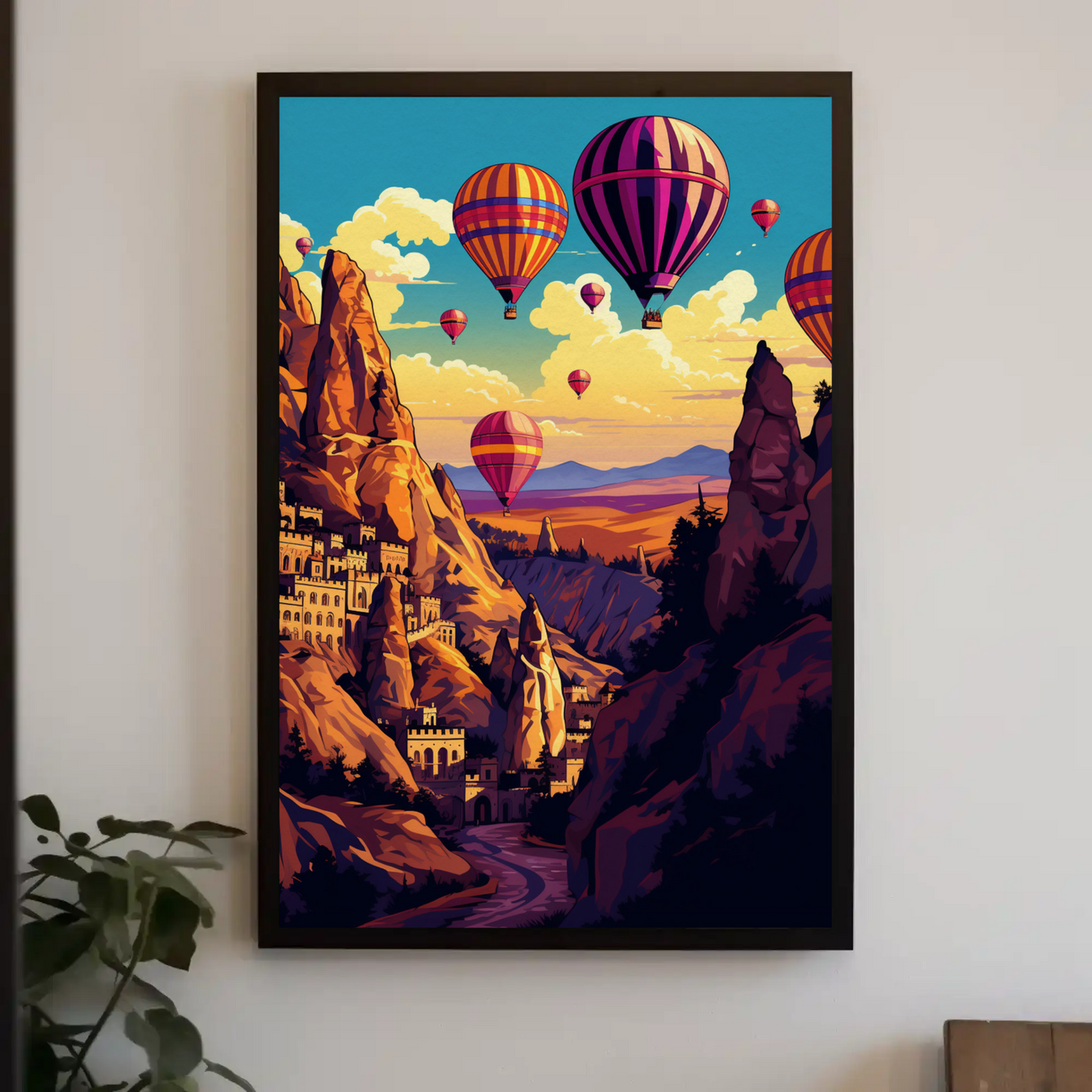 Cappadocia Hot Air Balloons Rock Formations Sky Travel Poster