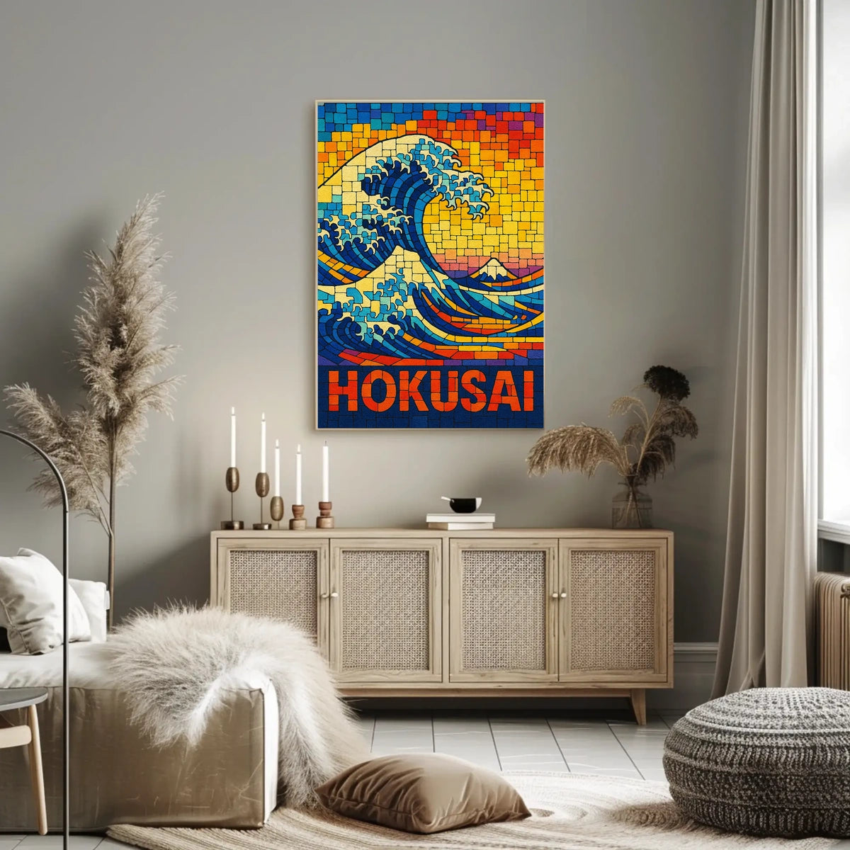 Hokusai Wave Mosaic Poster