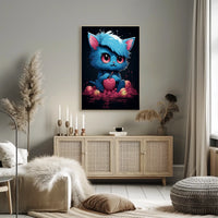 Enigmatic Blue Cat With Apple Poster