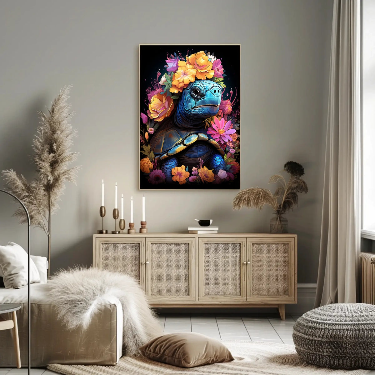 Floral Majesty Turtle Crown Whimsical Digital Lovers Poster
