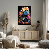 Floral Majesty Turtle Crown Whimsical Digital Lovers Poster