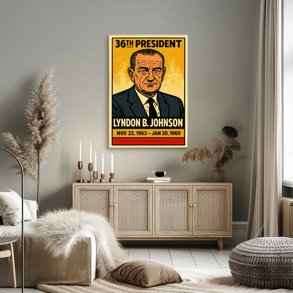 Lyndon B. Johnson 36th President of the United States Inked Comic Style Poster