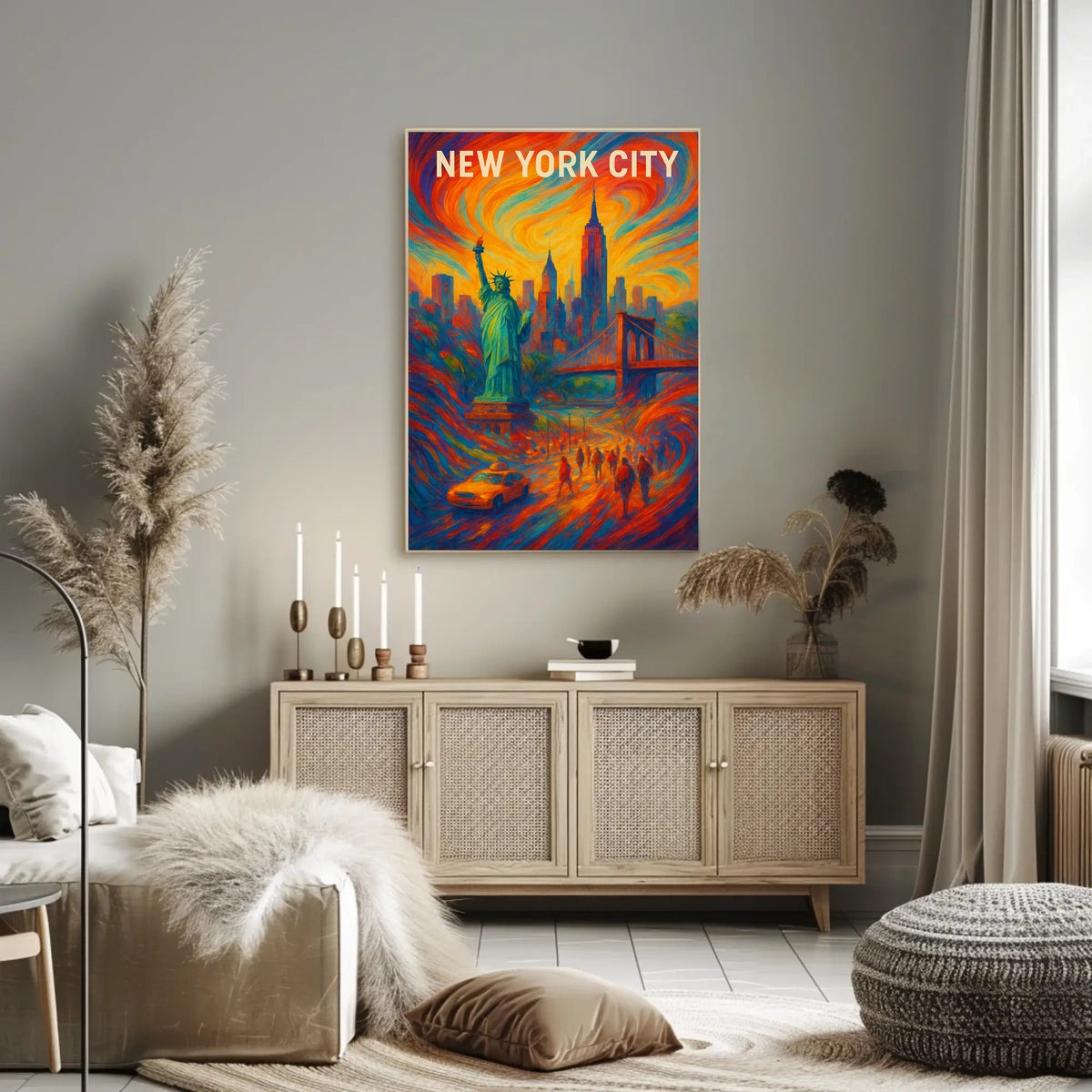 New York City Vibrant Landmark Poster Abstract Wall Art