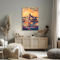 Budapest Parliament Geometric Sunset Art Urban or Cityscape Poster