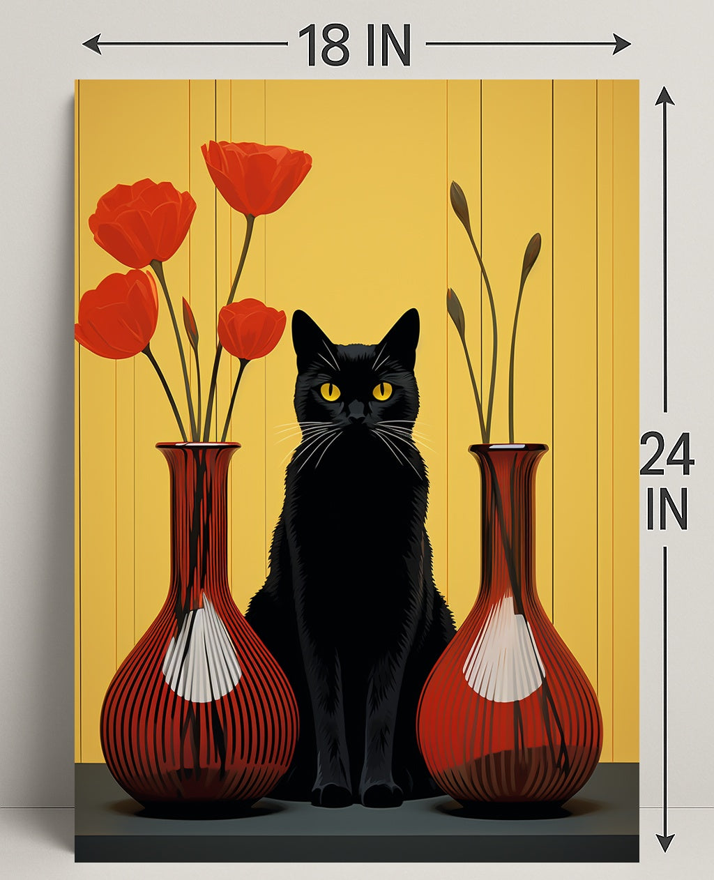 Black Cat And Red Vases Poster