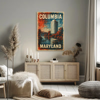 Columbia Maryland Scenic Cityscape Travel Minimalist Retro Vintage Collectors Poster