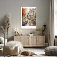 Cotswolds English Countryside Watercolor Travel Poster PosterGoat