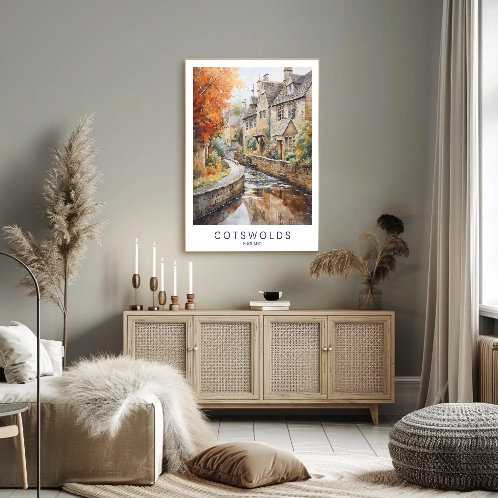 Cotswolds English Countryside Watercolor Travel Poster PosterGoat
