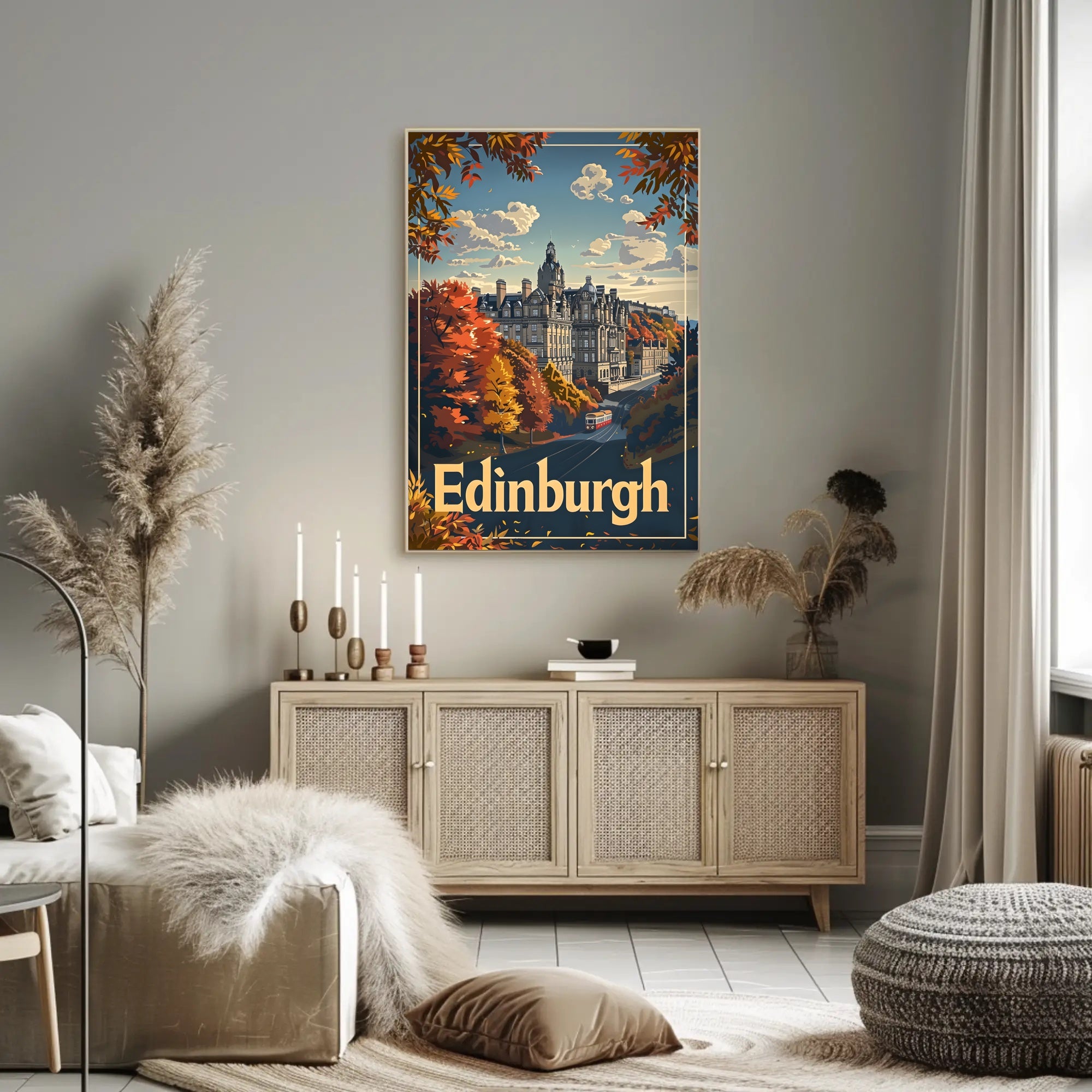 Edinburgh Autumn Cityscape: Vintage Travel Poster