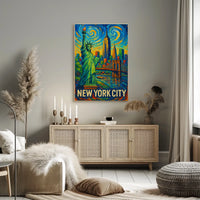 New York City Vibrant Impressionist Poster Vintage Wall Art