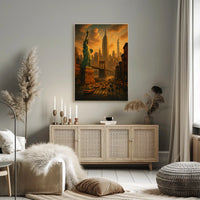 New York City Poster Vintage Sunset Cityscape Wall Art
