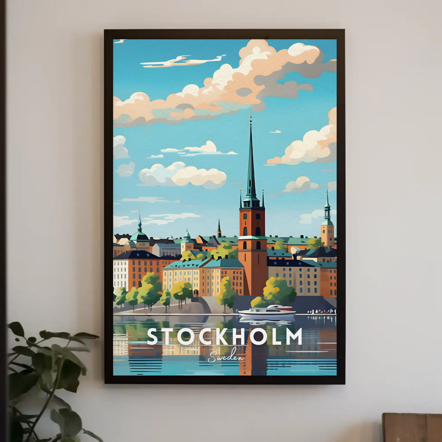 Stockholm Waterfront Skyline Travel Poster