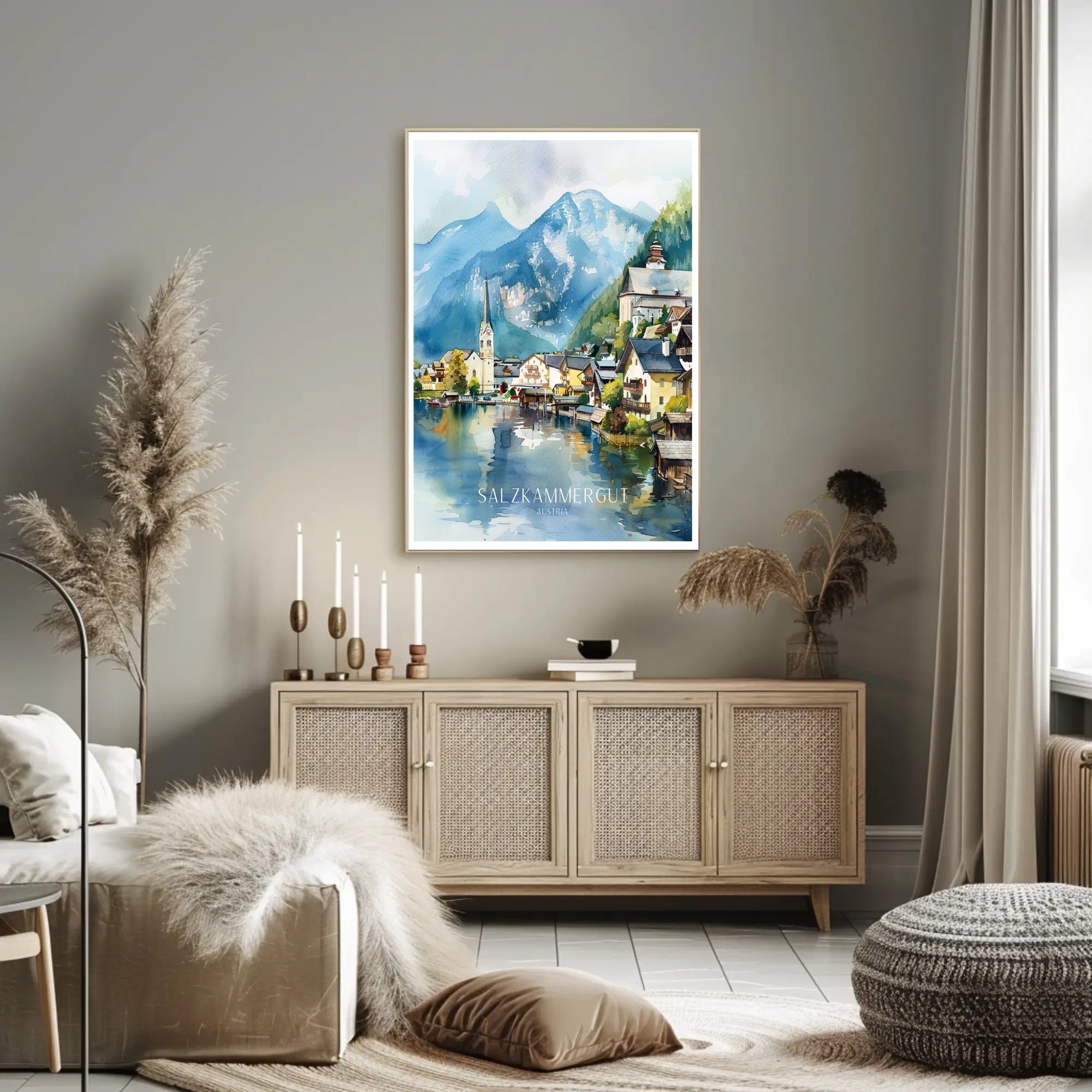 Serene Salzkammergut Austria Travel Watercolor Poster PosterGoat