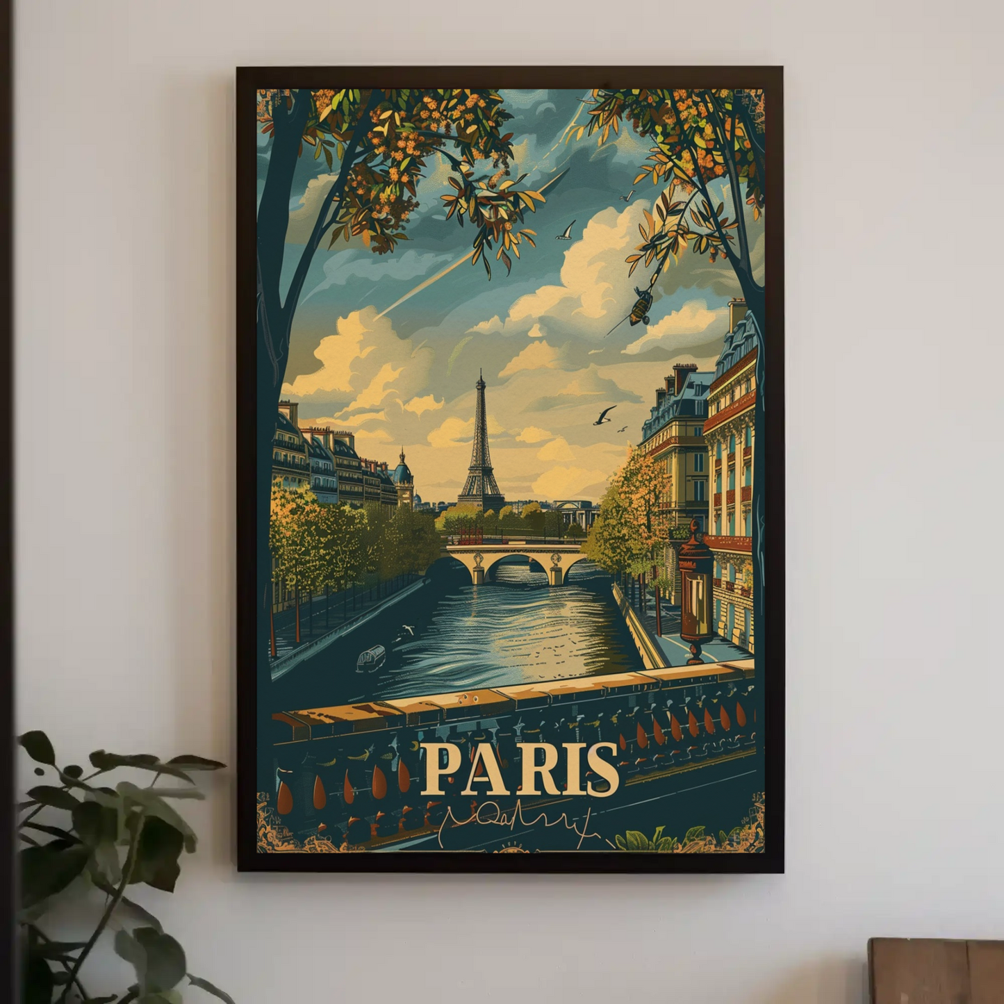 Paris Eiffel Tower River Seine Bridge Travel Poster