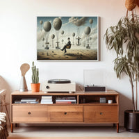 Surreal Hot Air Balloons on Desert Futuristic Sci-Fi Poster
