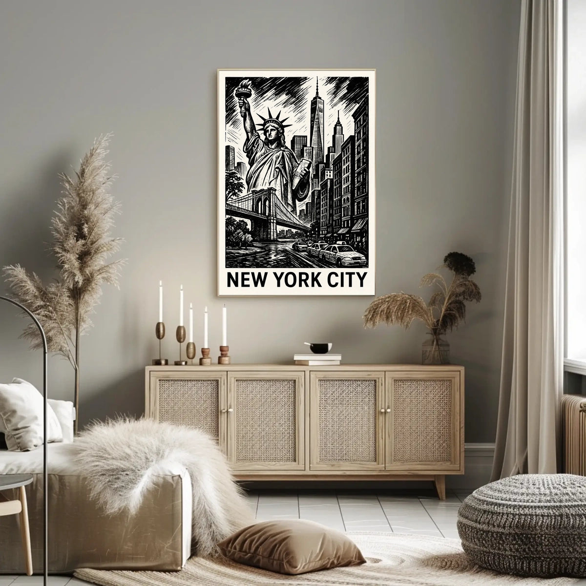 Iconic New York City Poster Monochrome Skyline For NYC Home