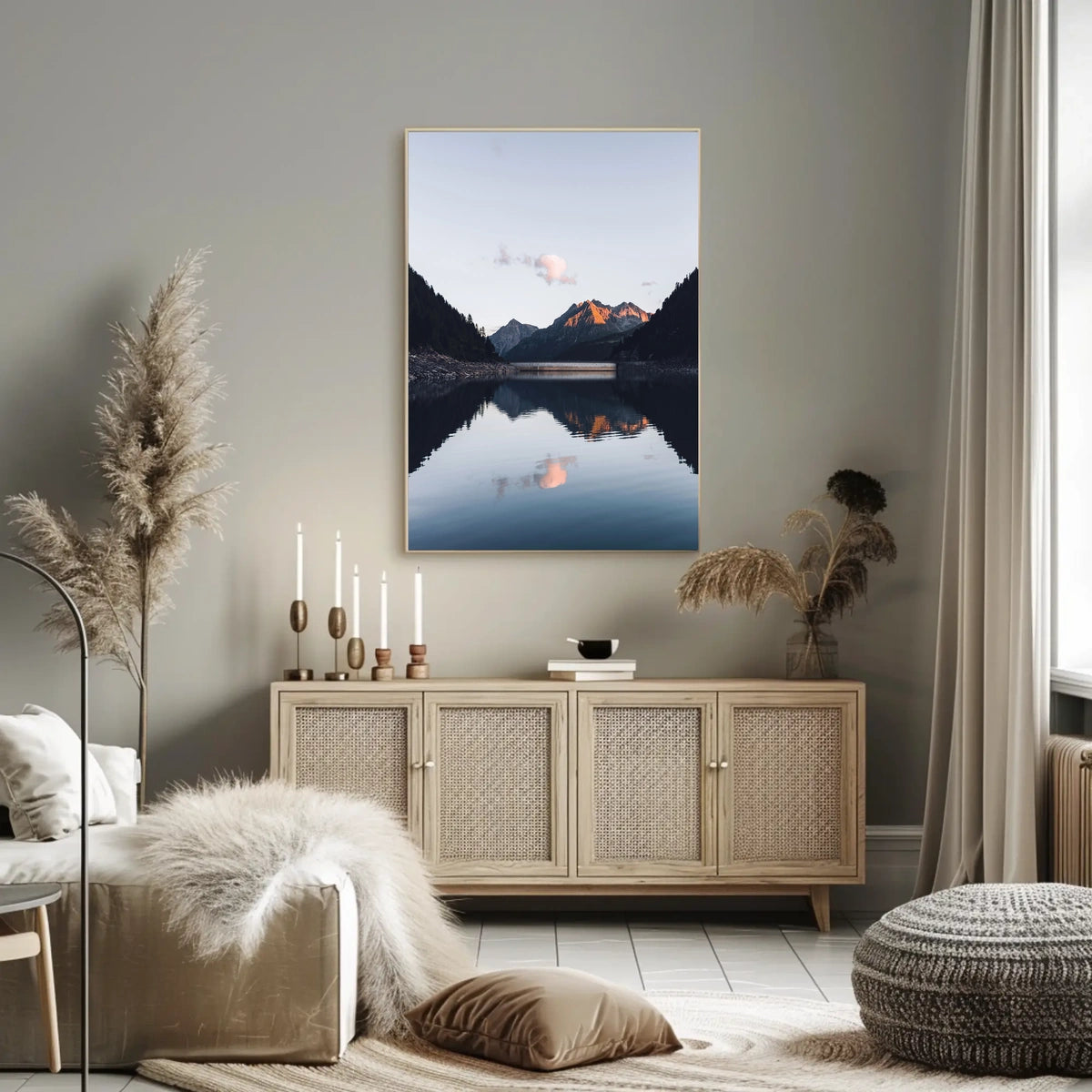 Serene Mountain Landscape at Dusk Photorealistic Poster