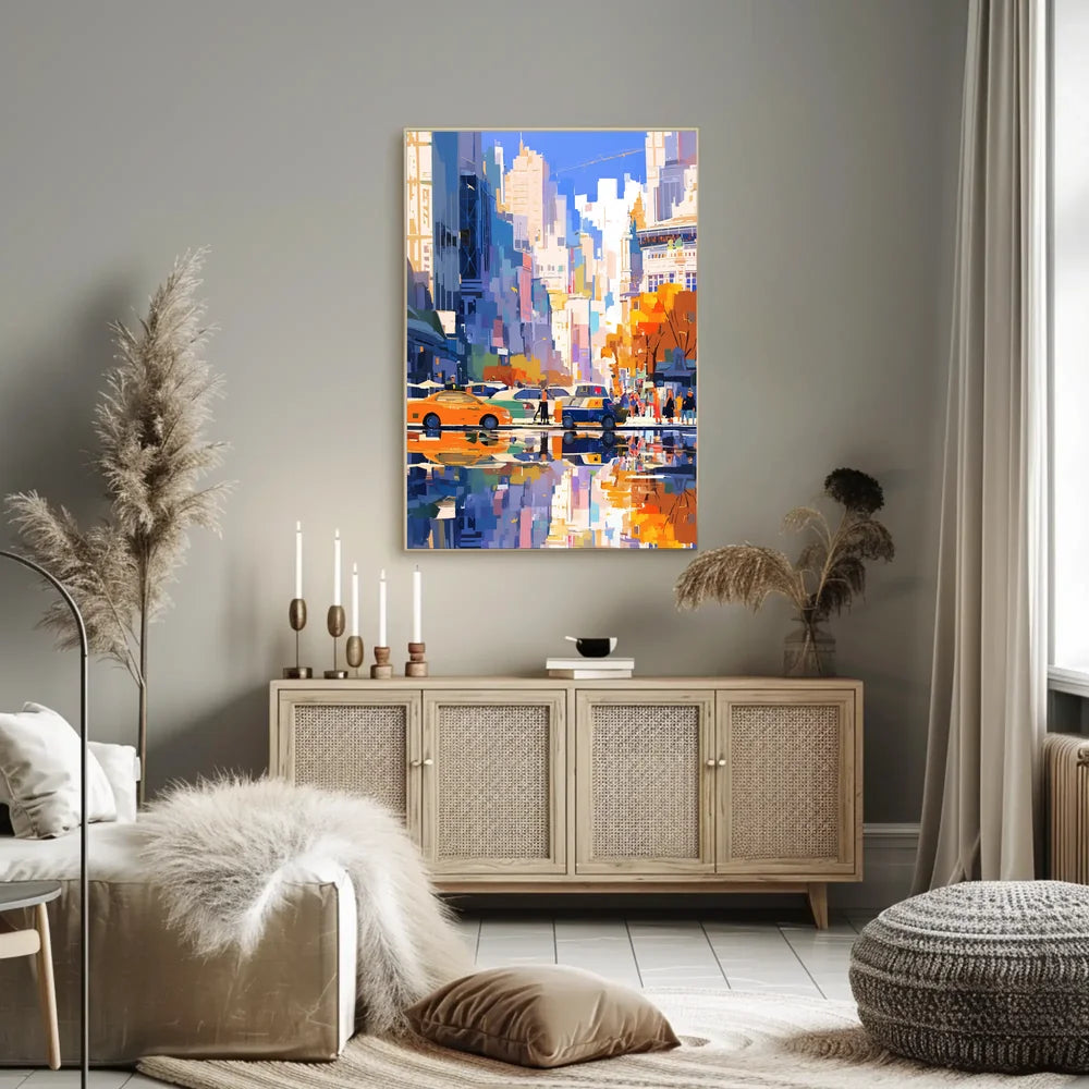 Vibrant Urban Cityscape Poster: Modern Artistic Style