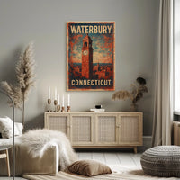 Waterbury Clock Tower Vintage Art Deco Poster