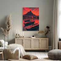 Twilight Tranquility: Coastal Village Travel Poster PosterGoat