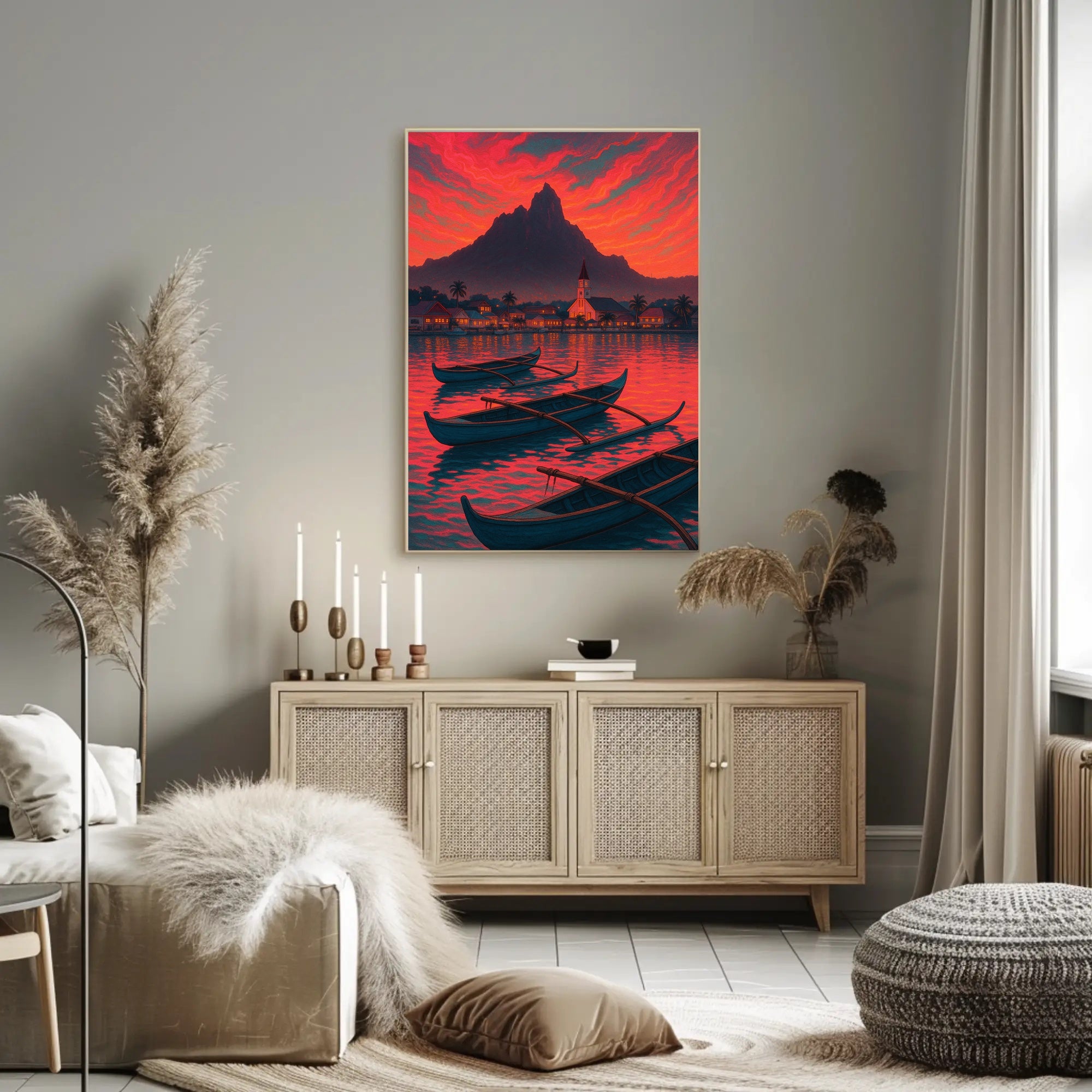 Twilight Tranquility: Coastal Village Travel Poster PosterGoat