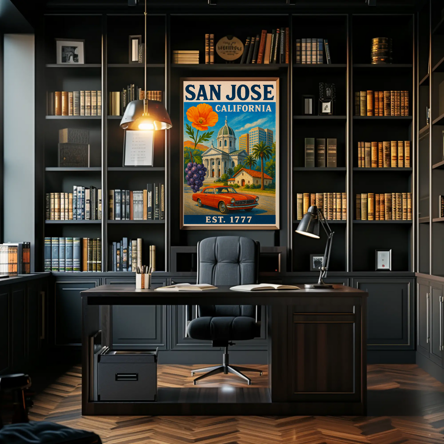 San Jose California Church Grapes Car Vintage Travel Poster