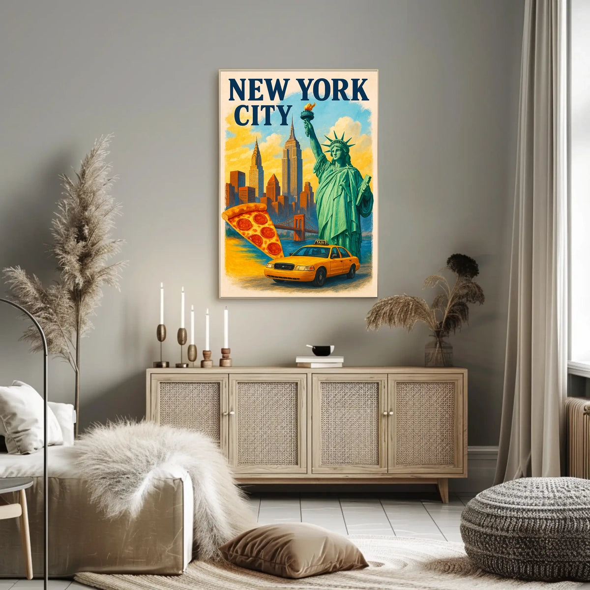 New York City Icons Cityscape Poster Modern Wall Art