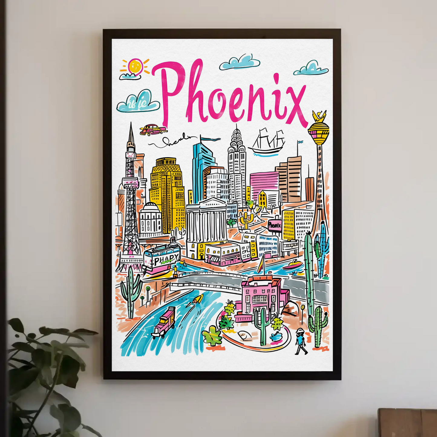 Phoenix Arizona Desert Urban Scene Travel Poster