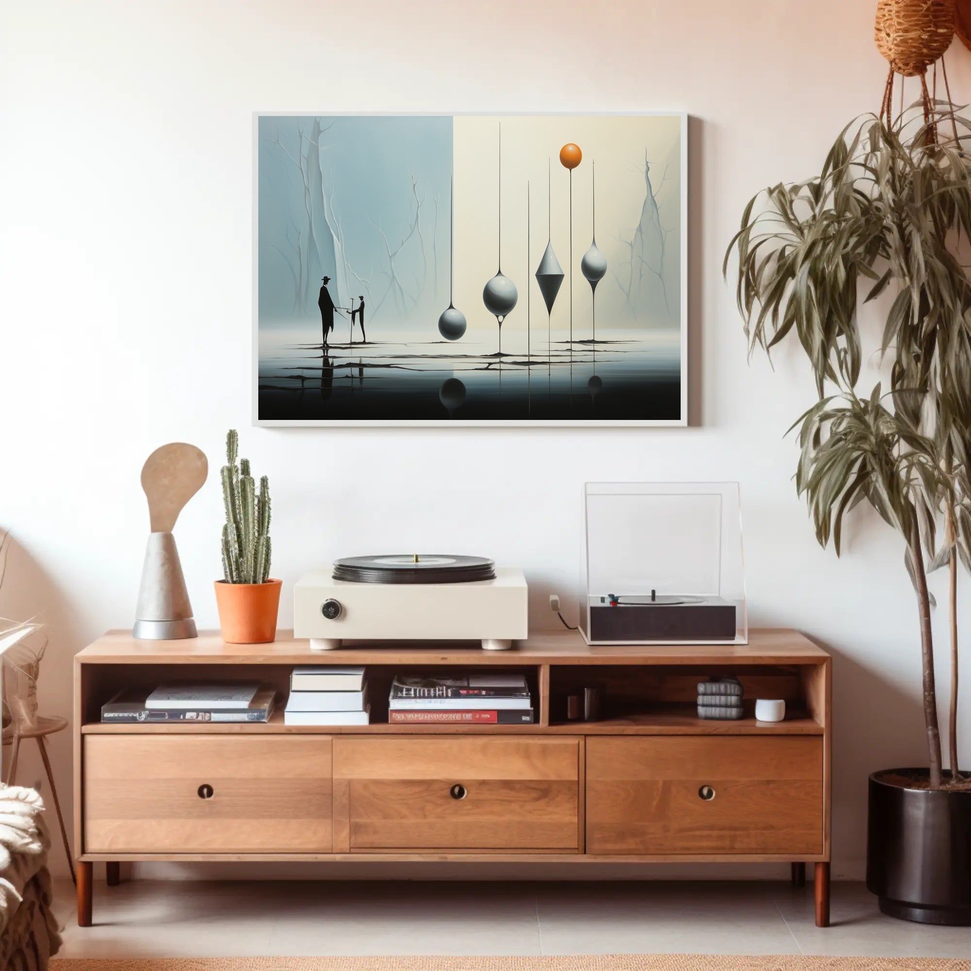 Surreal Silhouettes on Reflective Surface Artistic Poster