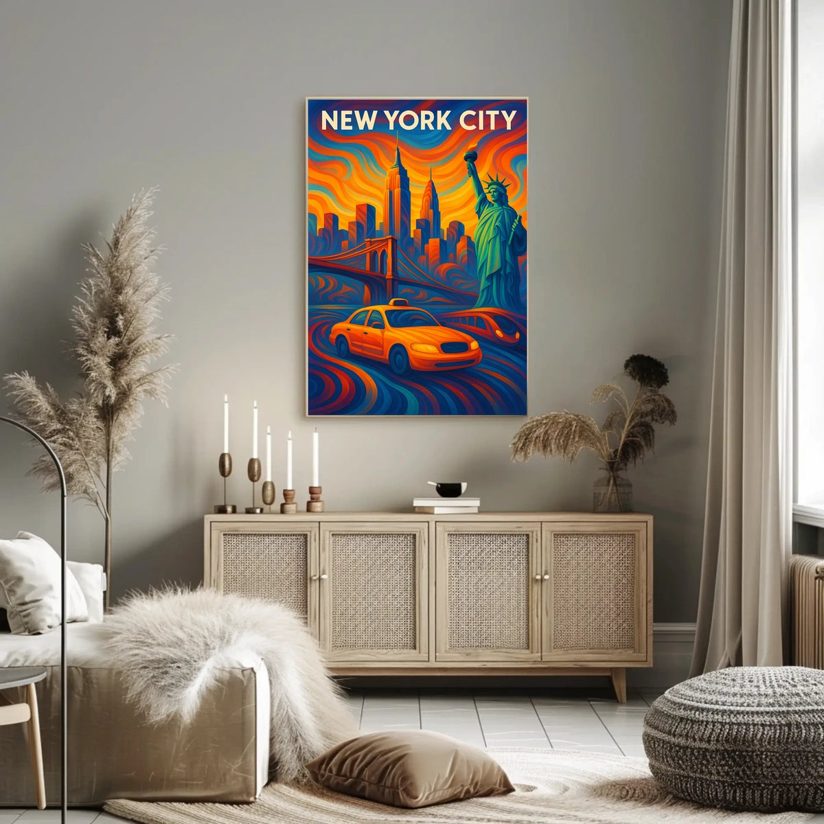 New York City Landmarks Poster Abstract Vibrant Wall Art