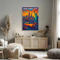 New York City Landmarks Poster Abstract Vibrant Wall Art