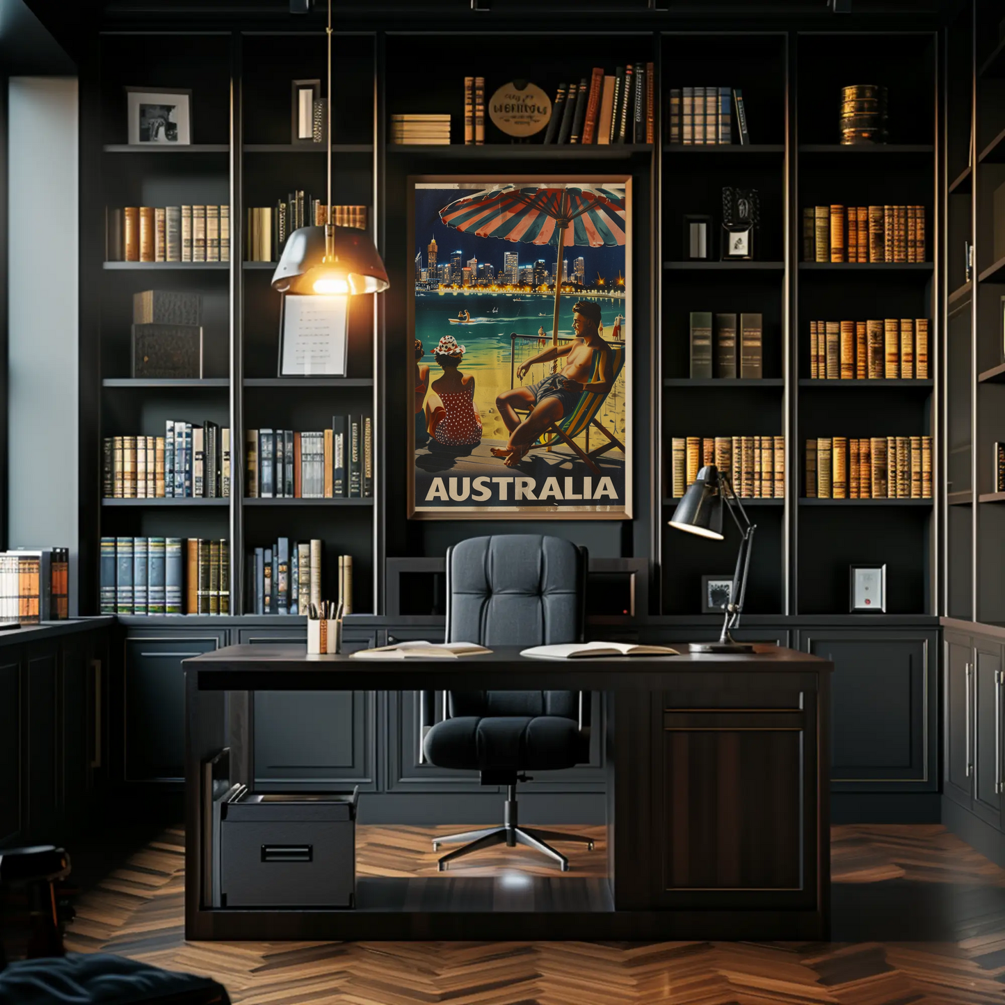 Australia Beach City Night Relaxing Scene Vintage Travel Poster