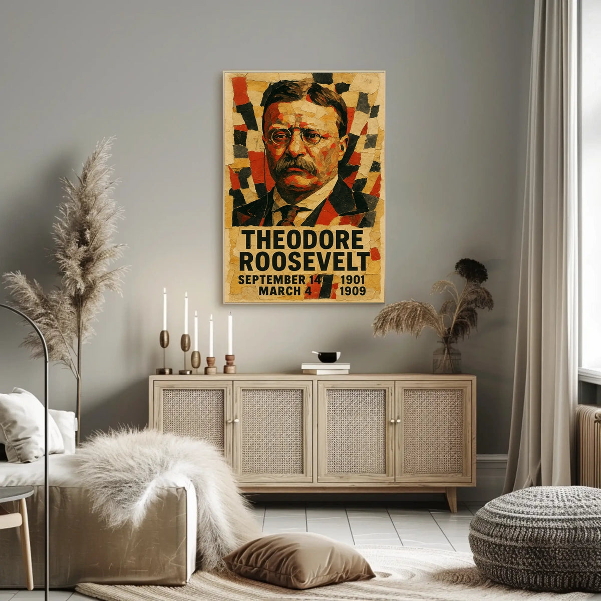 Theodore Roosevelt 26th President of the United States Layered paper Collage Poster